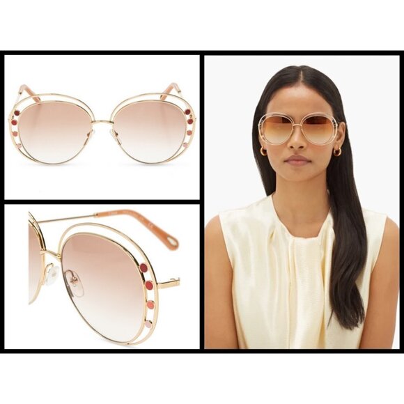 💕CHLOE💕 Delilah Sunglasses ~ Gold Frame Gradient Brown Lenses CE169742 New - Picture 5 of 16
